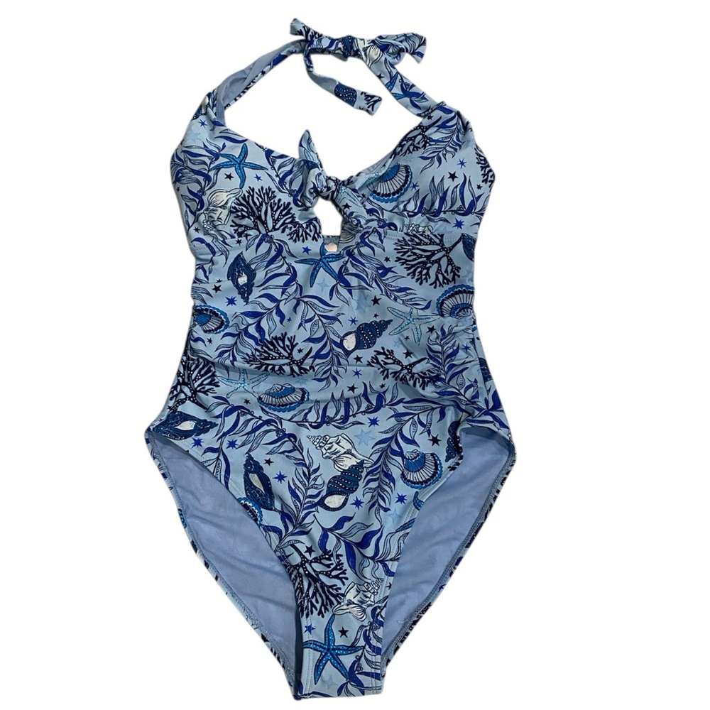 NWT Stella Parker Blue Shore Coastal One-Piece Swimsuit with Tummy Control M